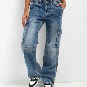 NWT True Religion Ricki Blue Zip Cargo Jeans Sz 28